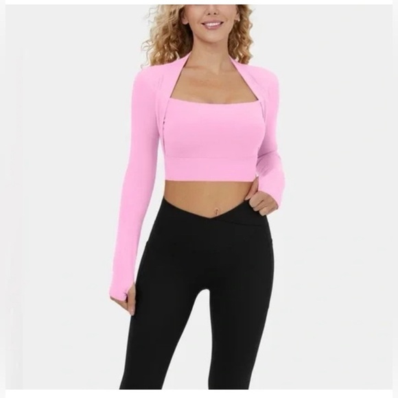 HALARA Tops - HALARA Softly Zero Pink Long Sleeve Padded Cropped Yoga Sports Fitted Top